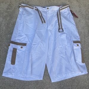 Red Ape Men's Belted Baggy Bermuda Shorts Size 44 White Y2K NWT
